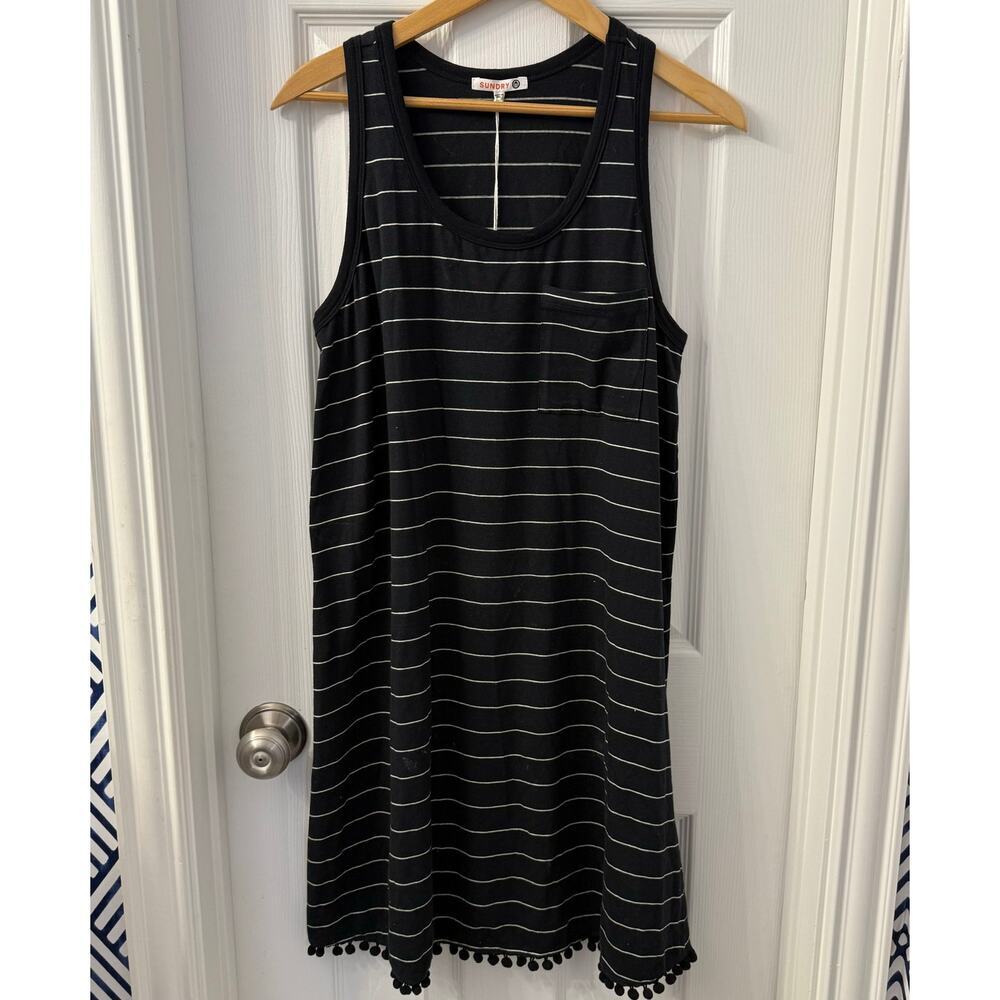 Women's Anthropologie Sundry Stripe Tank Dress Pom Pom Hem Size 1 (Small)